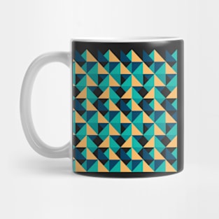 Modern Triangles, in green, blue and yellow Mug